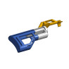 Drill Butstock Design: Blue, White, and Yellow Elements