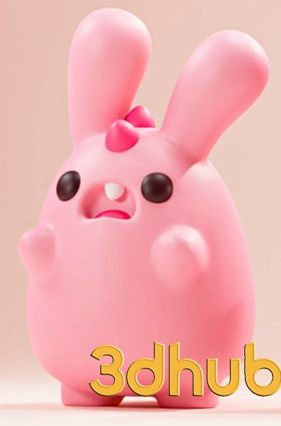 3D Model Adorable Pink Bunny Figurine Download STL - Cute Kawaii Rabbit Desk Toy for Collectors