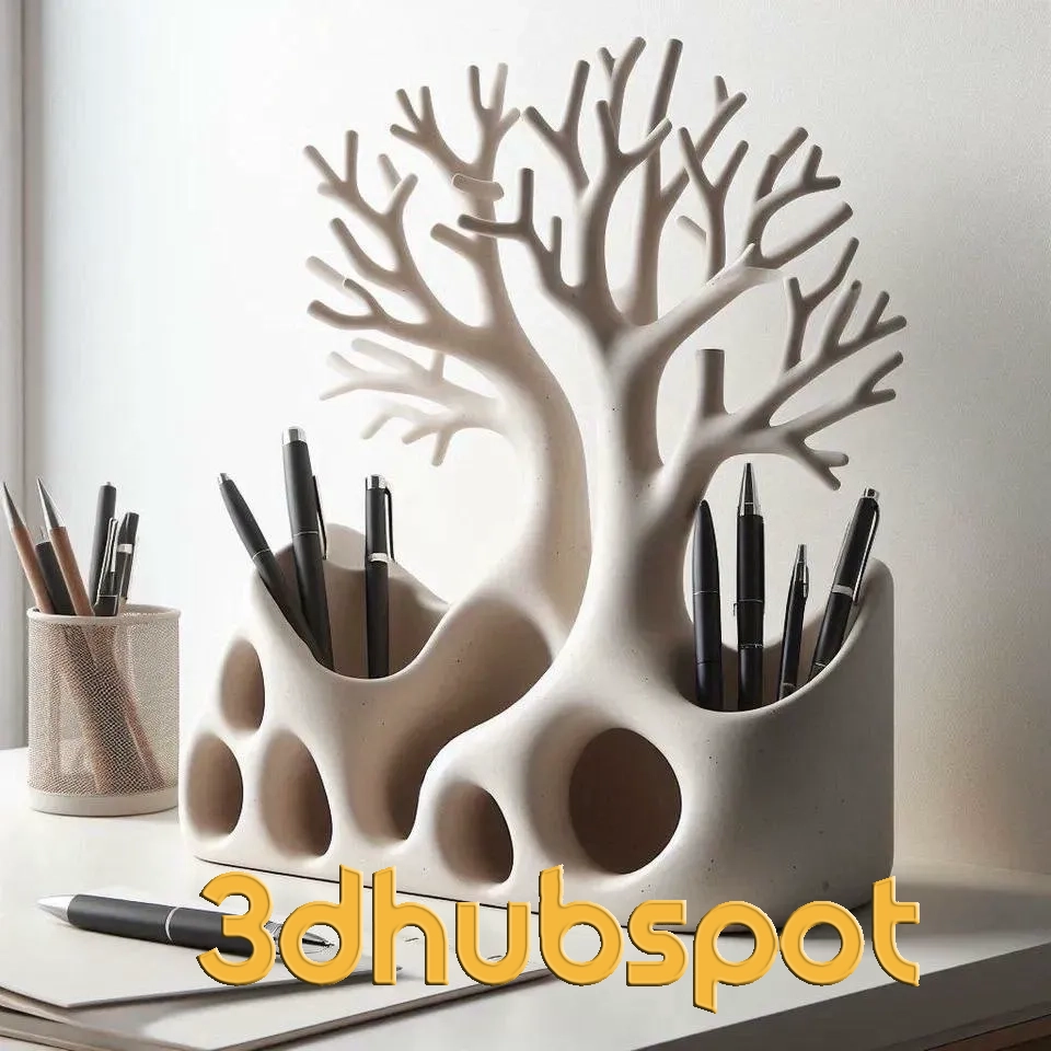 3D Printable Tree Branch Desk Organizer - Artistic Stationery Holder