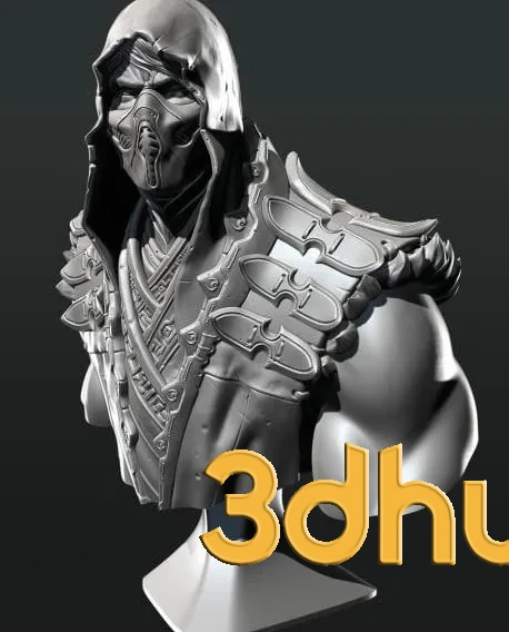 Scorpion Bust 3D Printable Model - Mortal Kombat Iconic Character Sculpture