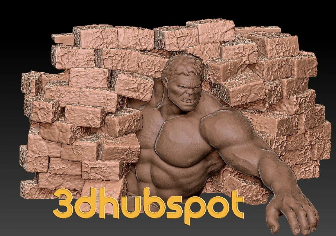 Hulk Wall-Bursting 3D Printable Diorama - Marvel Superhero Action Scene Model STL Download