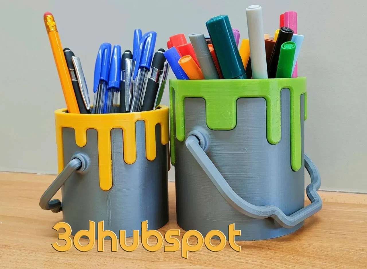 Drippy Paint Bucket 3D Printable Pen Holders - Creative Desk Organizer STL Download