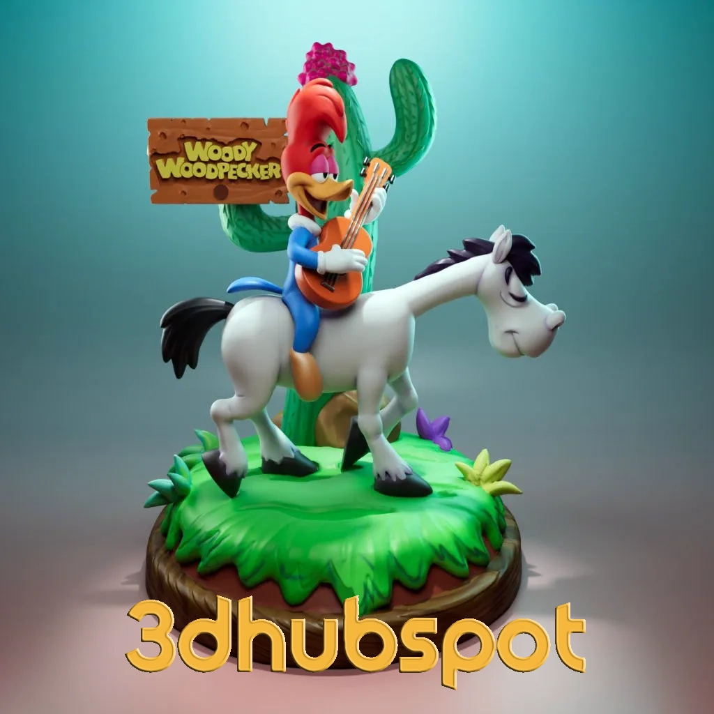 Woody Woodpecker and Horse 3D Printable Diorama - Classic Cartoon Scene Model STL Download